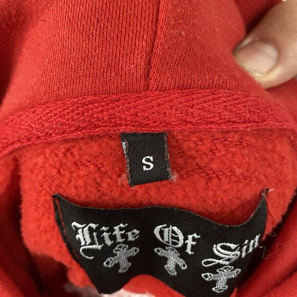 Y2K Life Of Sin Distressed Embroidered Bling Cross Hoodie - Picture 7 of 16